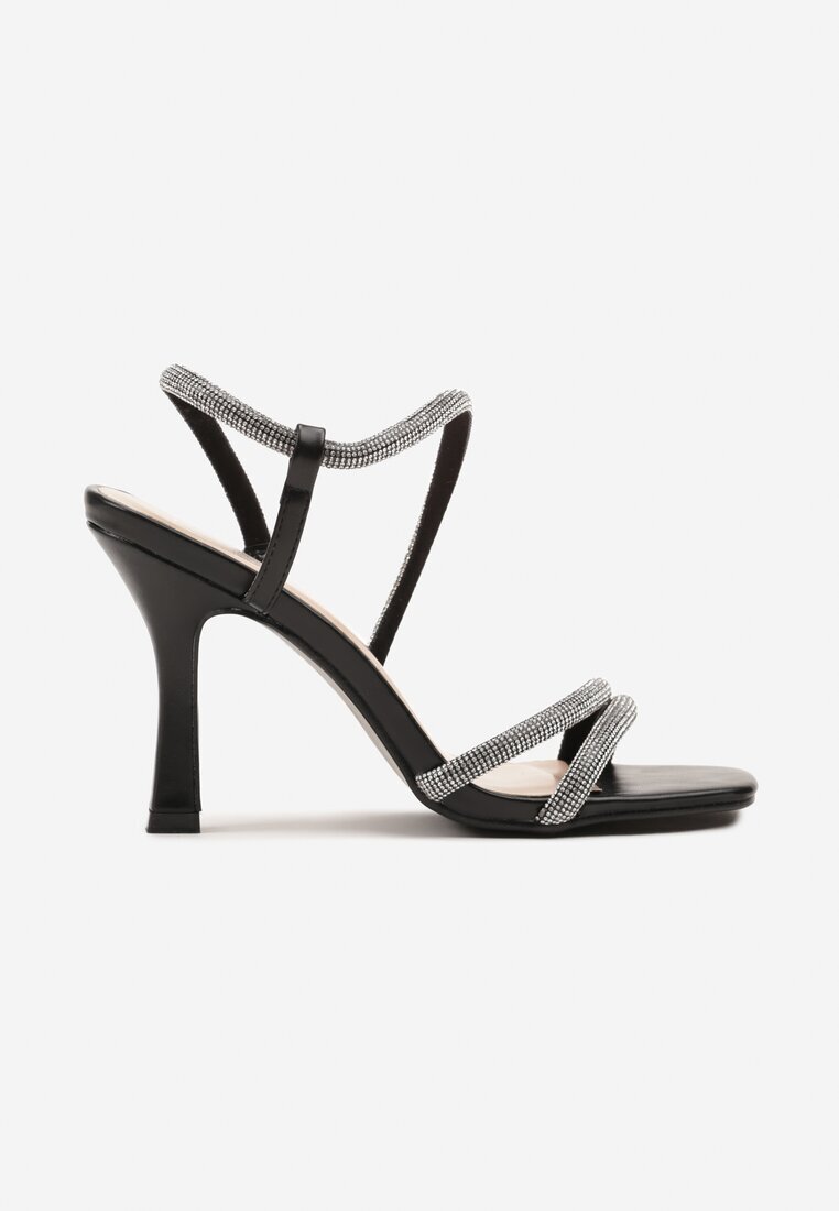 fashion Sandale Negre cu toc cui decorate cu zirconii Dennilsa