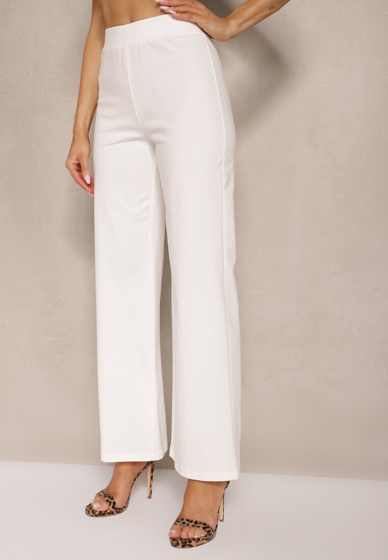 fashion Set Alb Top Bandeau Decorat cu nasturi și Pantaloni cu croi larg Palarienna