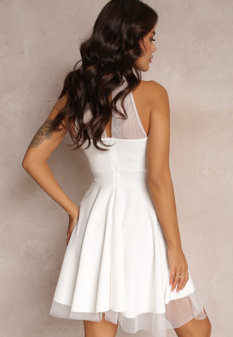 fashion station Rochie Albă Cloș cu Inserție de Tulle Leonela