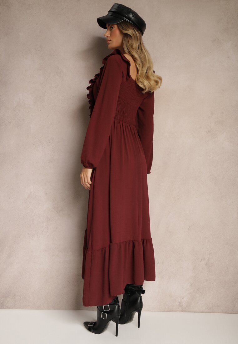 fashion station Rochie Bordo Decorată cu Volane cu Croi Evazat Alleira