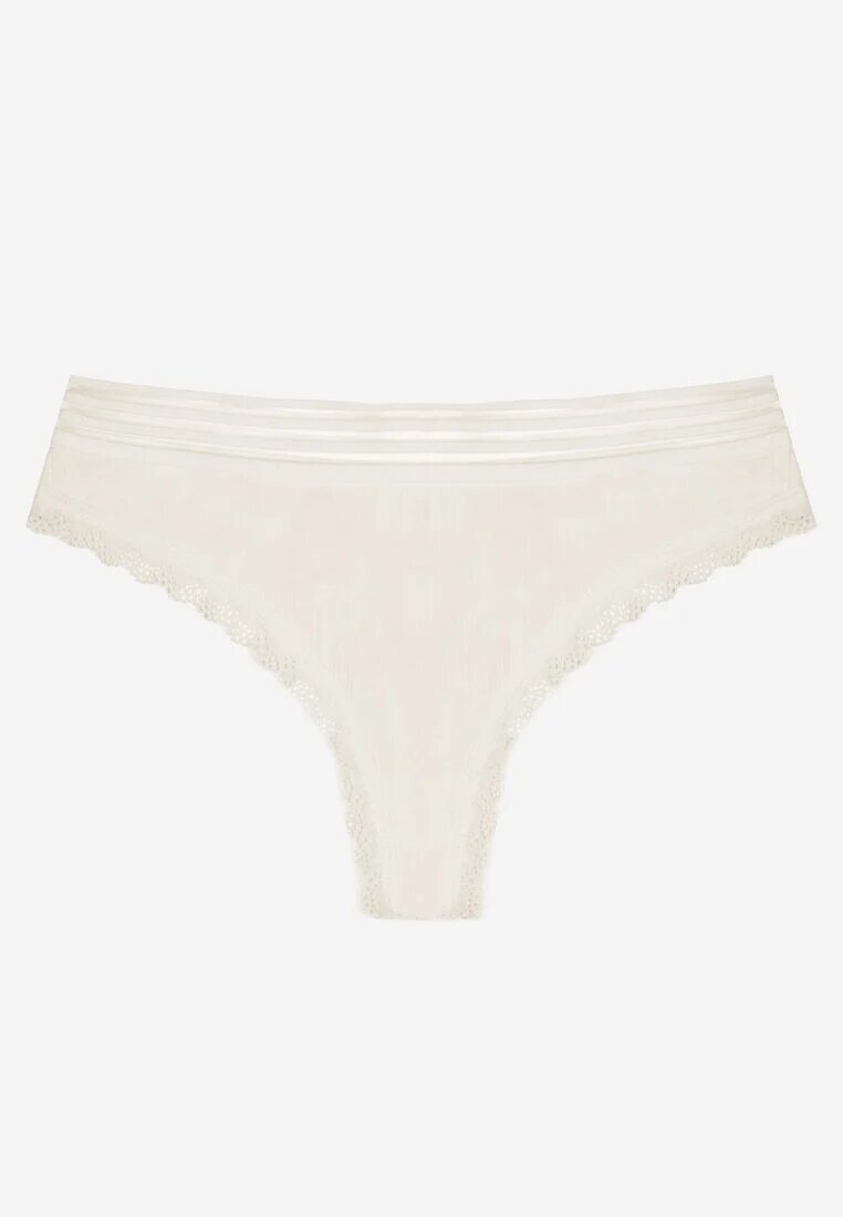 finella Chiloți albi din bumbac tanga decorați cu dantelă și elastic în dungi Torllana