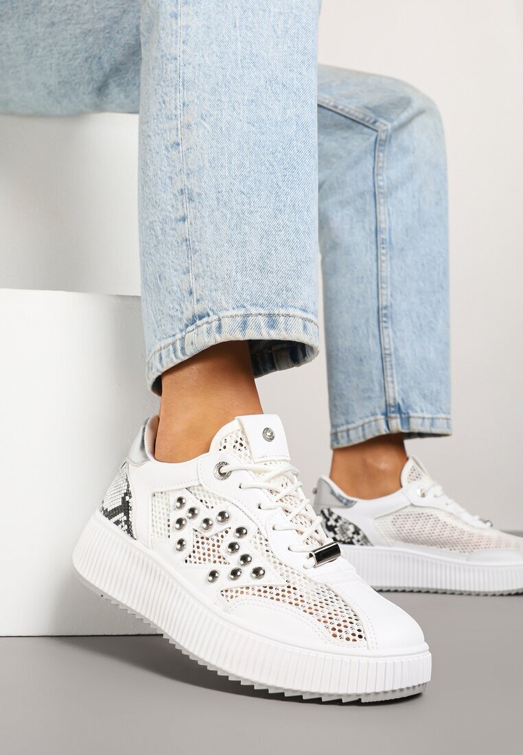 fiori&spinc Sneakers Albi Decorați cu o Stea și Nituri Zeloti