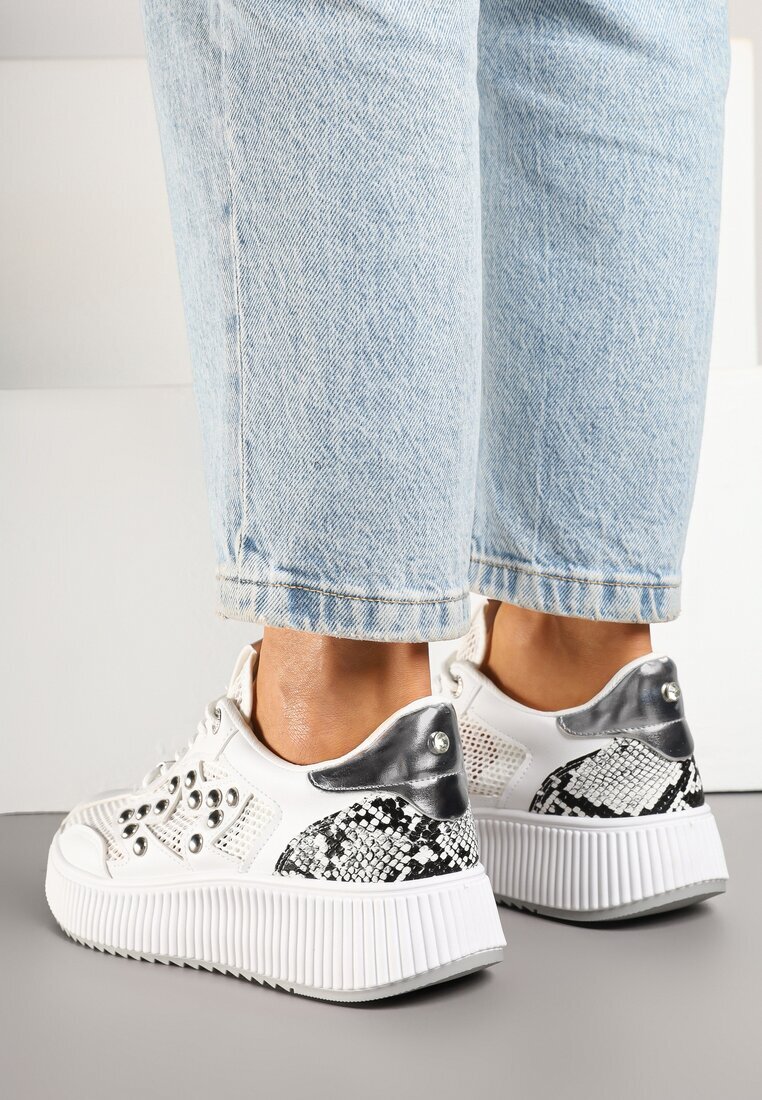fiori&spinc Sneakers Albi Decorați cu o Stea și Nituri Zeloti