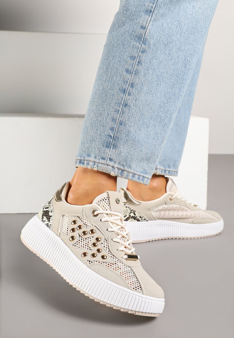 fiori&spinc Sneakers Bej Decorați cu o Stea și cu Nituri Zeloti