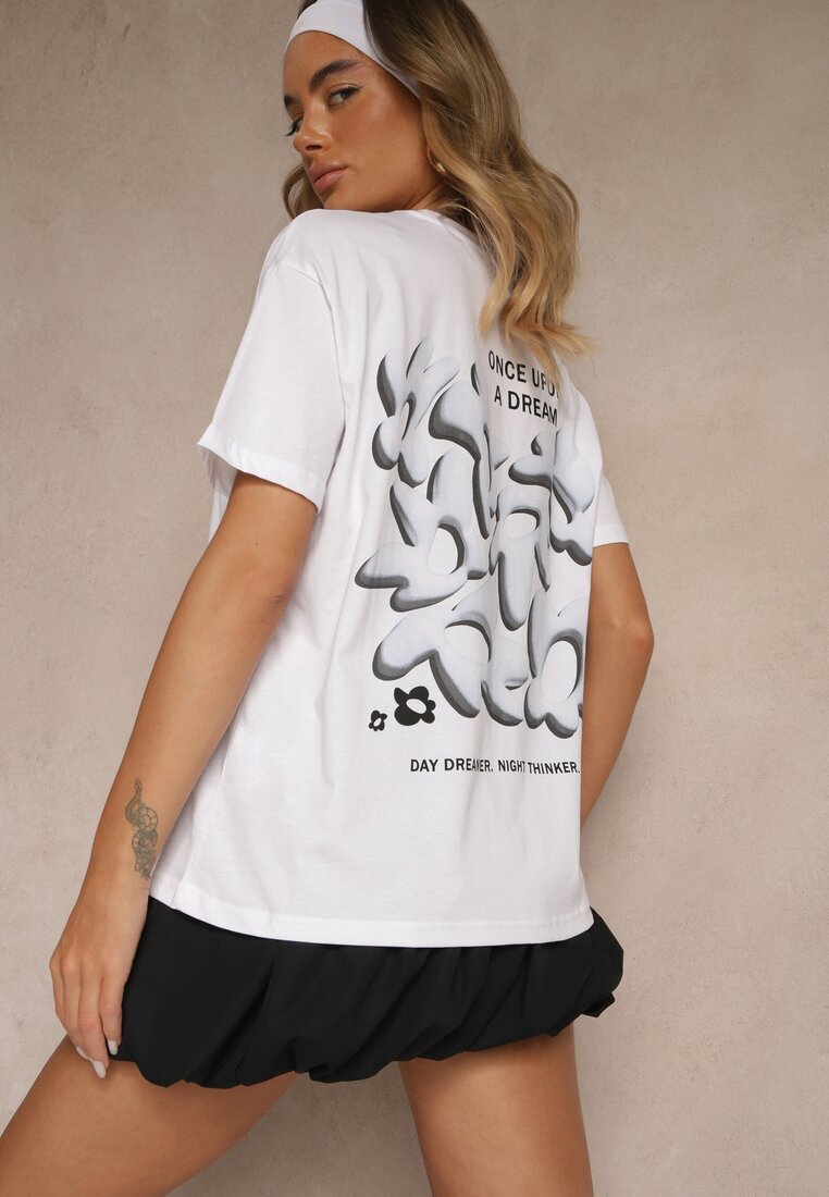 fresh made Tricou Alb-Albastru din Bumbac Decorat cu Imprimeu Adneria
