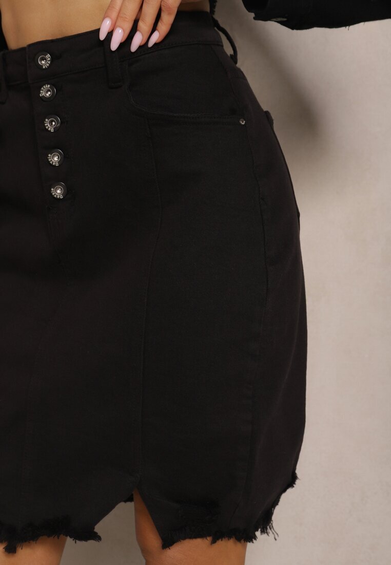  Fustă Negru Denim Mini cu nasturi Karandi