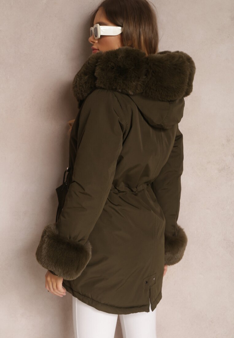  Geacă Parka Verde închis cu Blană și Glugă largă Florion
