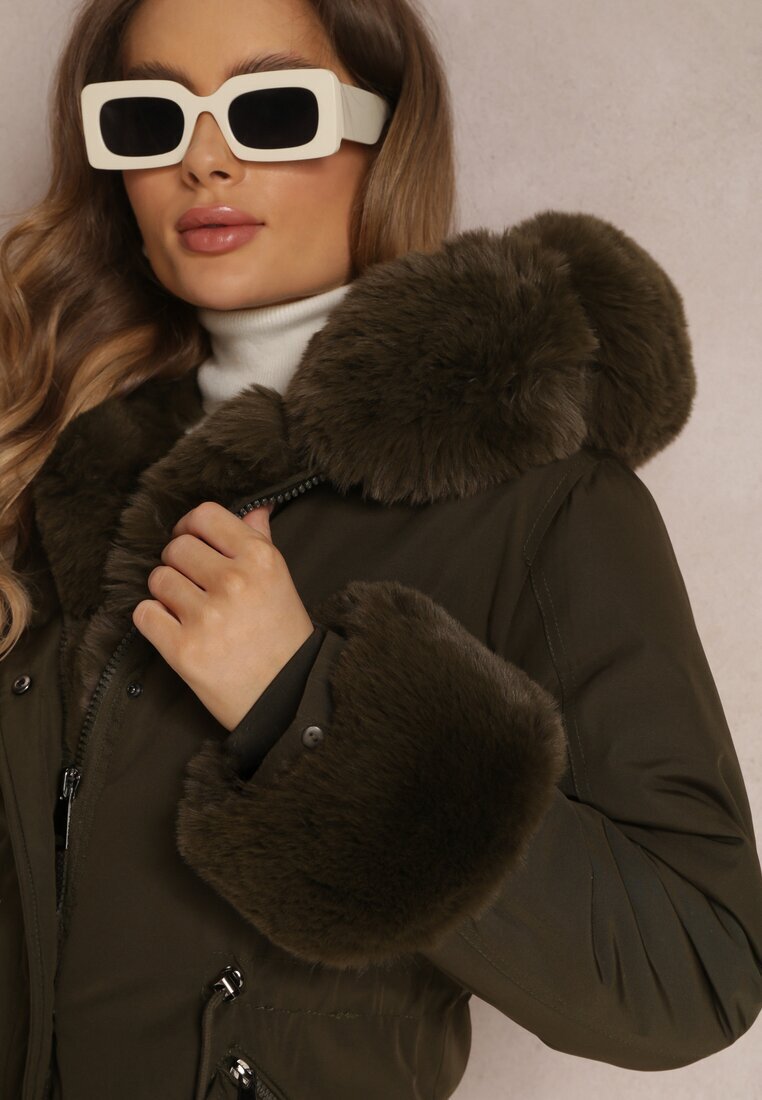  Geacă Parka Verde închis cu Blană și Glugă largă Florion
