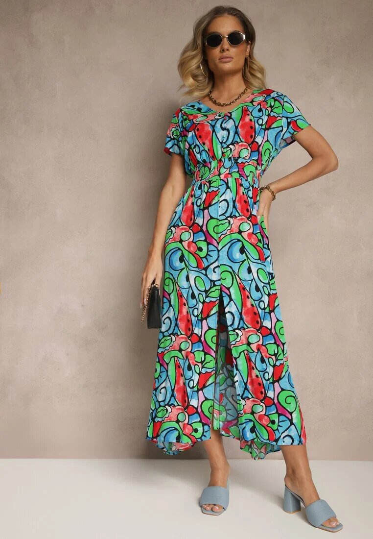 generation Rochie Albastră din Bumbac cu Imprimeu Abstract Emisienna