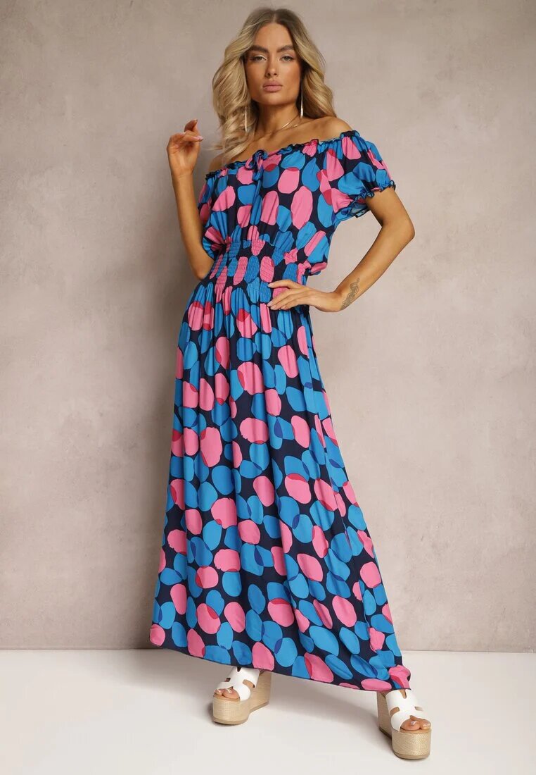 generation Rochie Bleumarin-roz tip spaniolă din bumbac cu elastic modelator în talie Vearica