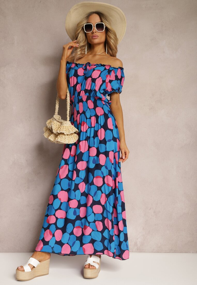 generation Rochie Bleumarin-roz tip spaniolă din bumbac cu elastic modelator în talie Vearica