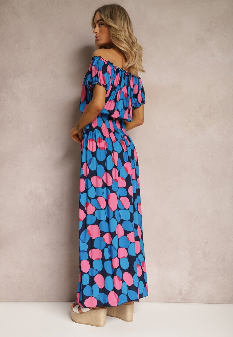 generation Rochie Bleumarin-roz tip spaniolă din bumbac cu elastic modelator în talie Vearica
