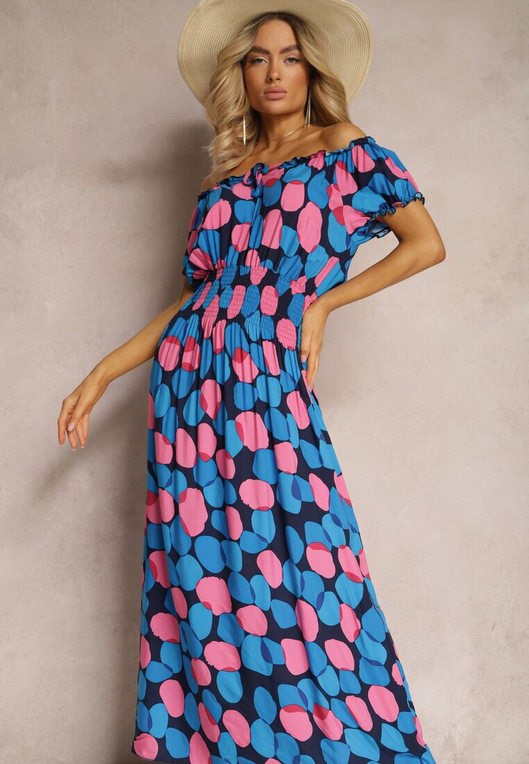 generation Rochie Bleumarin-roz tip spaniolă din bumbac cu elastic modelator în talie Vearica