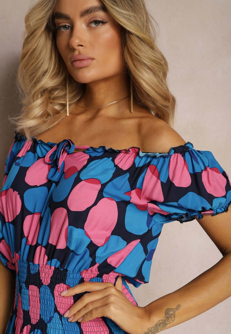 generation Rochie Bleumarin-roz tip spaniolă din bumbac cu elastic modelator în talie Vearica