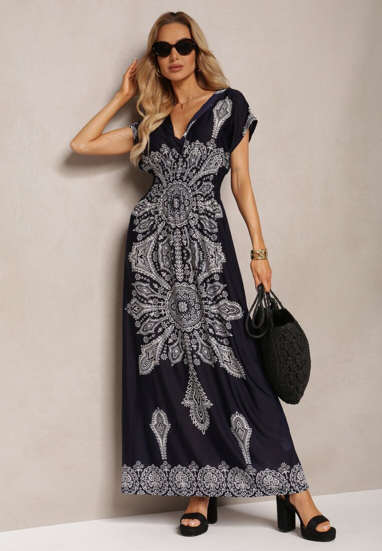 generation Rochie de Vară Granat cu elastic în talie cu decolteu petrecut și cu imprimeu ornamental Avilepea