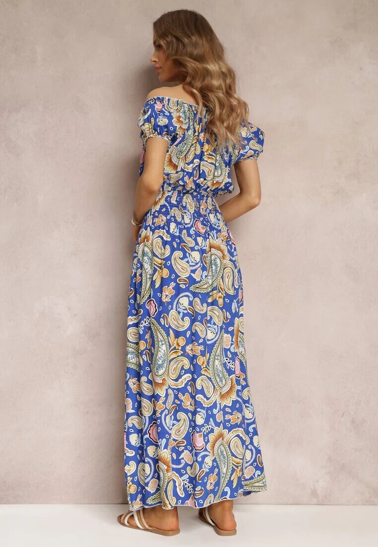 generation Rochie Maxi Albastră de Bumbac cu decolteu spaniol și elastic subțire în talie Alarina