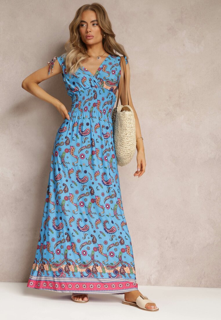 generation Rochie Maxi albastru închis cu model Paisley cu partea de jos evazată și cu elastic în talie Kinslei