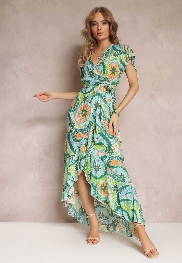 generation Rochie Maxi petrecută Verde cu cordon din material și elastic în talie din bumbac Alyn