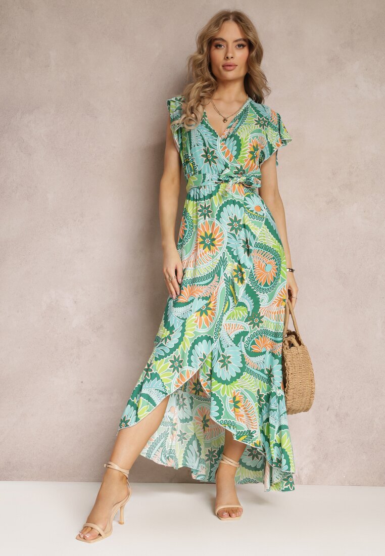 generation Rochie Maxi petrecută Verde cu cordon din material și elastic în talie din bumbac Alyn