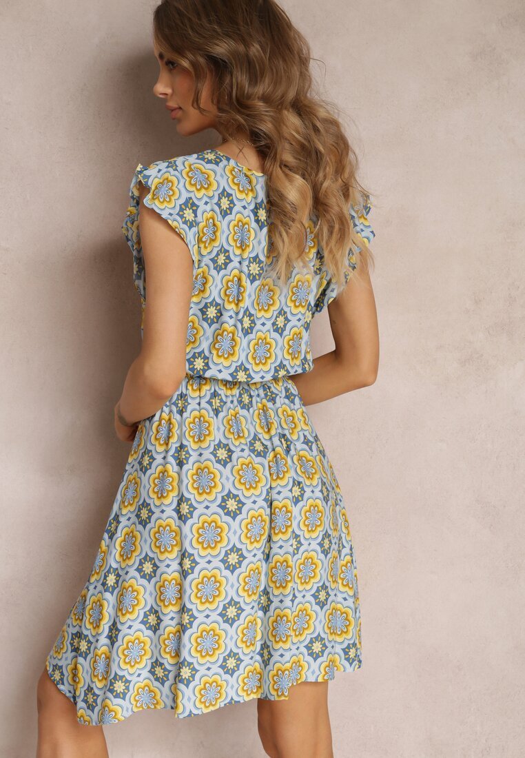 generation Rochie mini Albastru-Galben Din bumbac Cu model mozaic Cu elastic în talie Fiyona