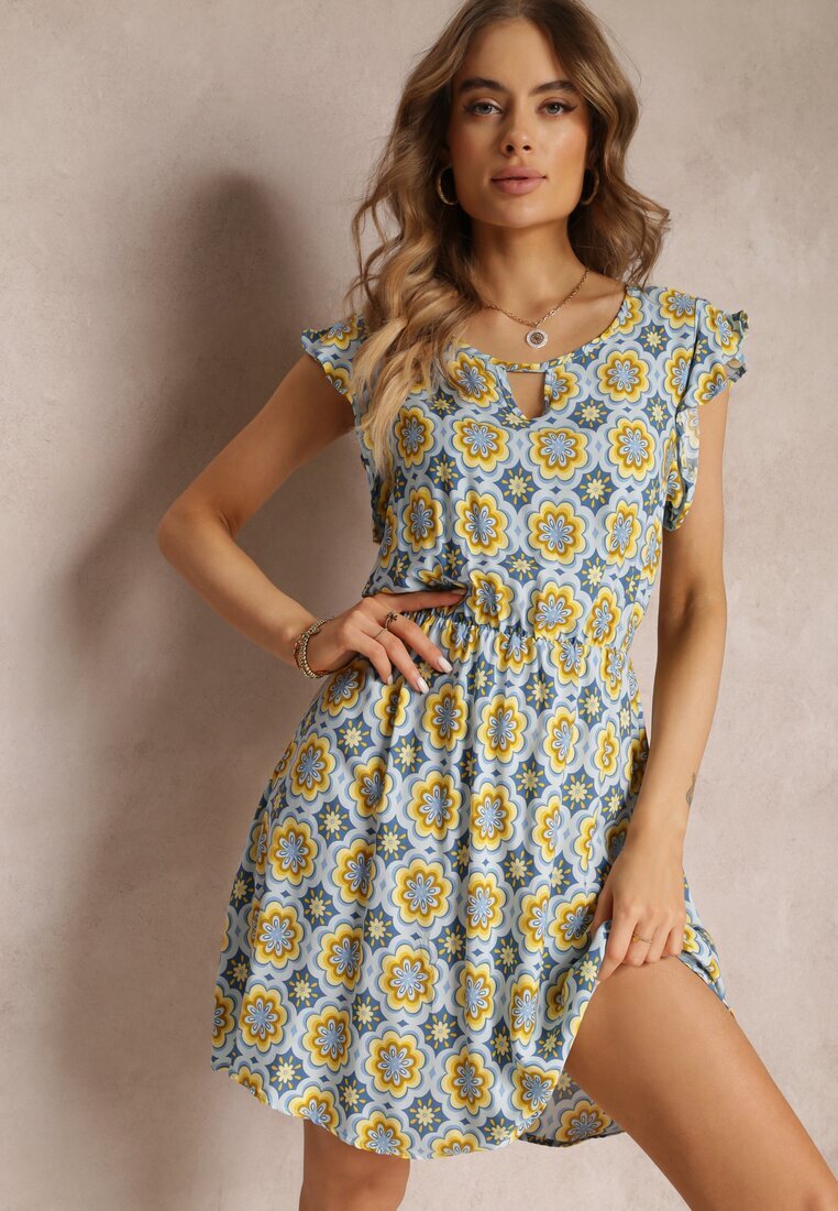 generation Rochie mini Albastru-Galben Din bumbac Cu model mozaic Cu elastic în talie Fiyona