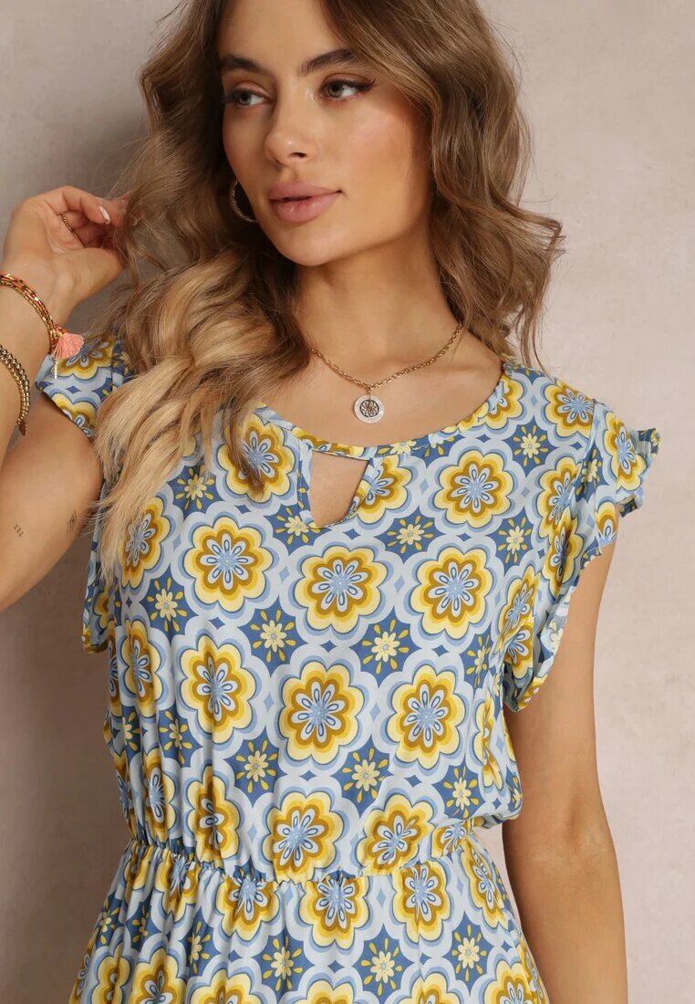 generation Rochie mini Albastru-Galben Din bumbac Cu model mozaic Cu elastic în talie Fiyona