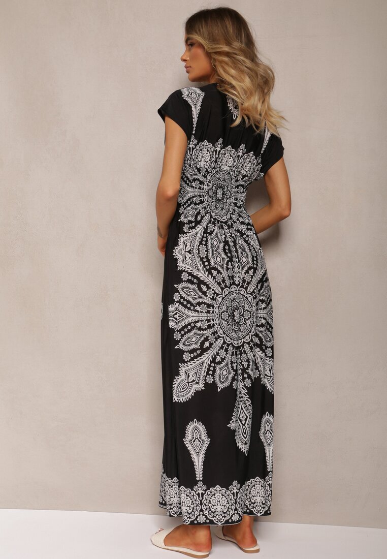 generation Rochie Neagră de Vară cu elastic în talie cu top petrecut și imprimeu ornamental Avilepea