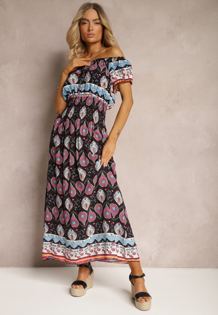 generation Rochie Negru-Roz de Vară din Bumbac cu Elastic Modelator în Talie Deorna