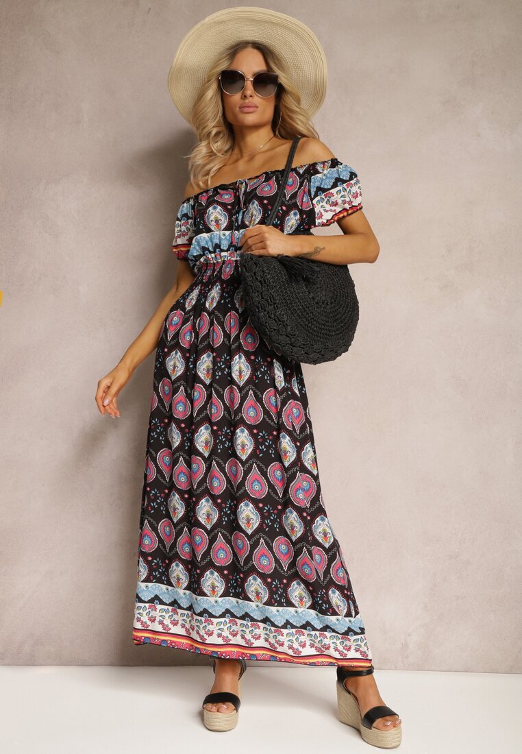 generation Rochie Negru-Roz de Vară din Bumbac cu Elastic Modelator în Talie Deorna