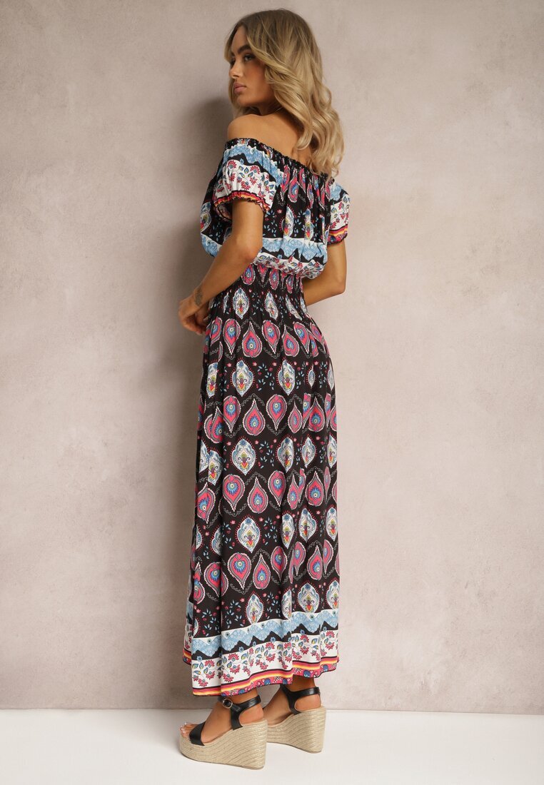 generation Rochie Negru-Roz de Vară din Bumbac cu Elastic Modelator în Talie Deorna