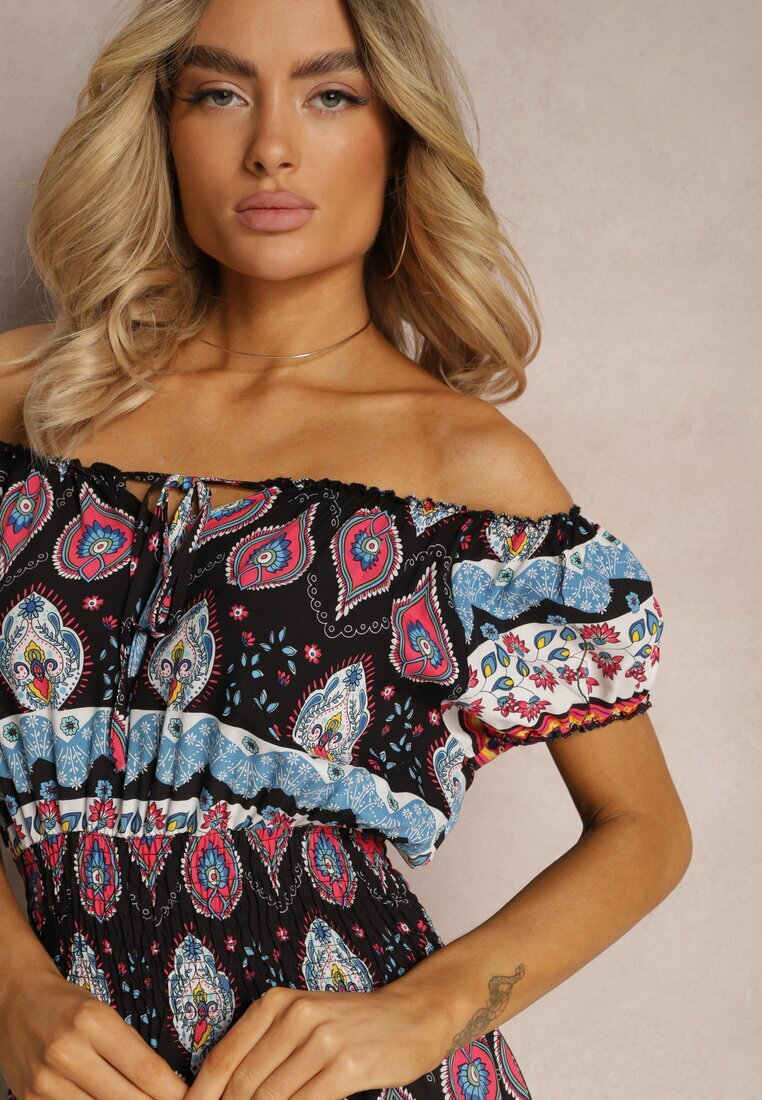 generation Rochie Negru-Roz de Vară din Bumbac cu Elastic Modelator în Talie Deorna