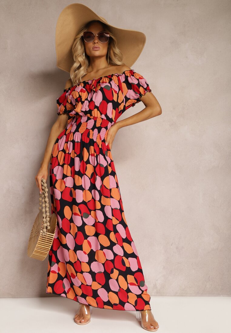 generation Rochie Roșie Hispankă din Bumbac cu elastic modelator în talie Vearica
