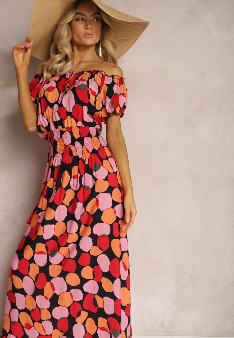 generation Rochie Roșie Hispankă din Bumbac cu elastic modelator în talie Vearica
