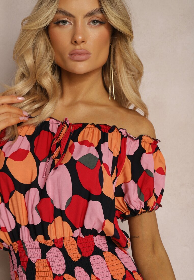 generation Rochie Roșie Hispankă din Bumbac cu elastic modelator în talie Vearica