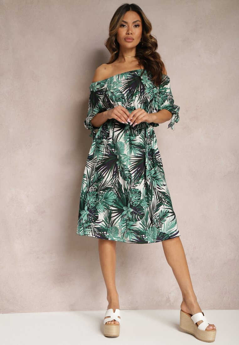 generation Rochie Spaniolă Alb-Verde Din bumbac Cu cordon din material Cu legături la mâneci