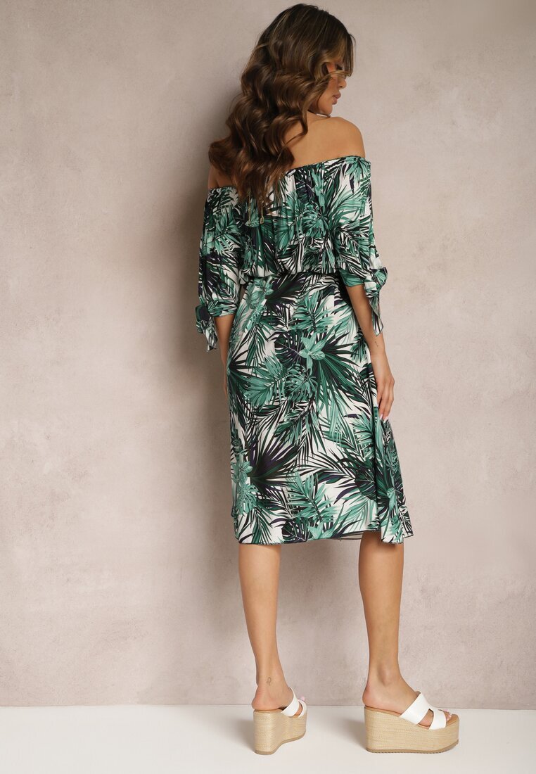 generation Rochie Spaniolă Alb-Verde Din bumbac Cu cordon din material Cu legături la mâneci