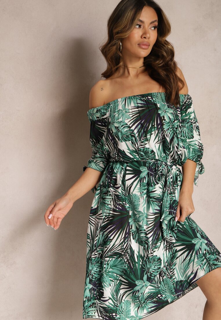 generation Rochie Spaniolă Alb-Verde Din bumbac Cu cordon din material Cu legături la mâneci