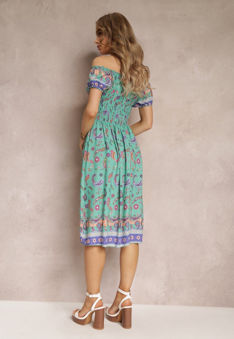 generation Rochie spaniolă de bumbac verde mentă cu elastic în talie și cu model Paisley Maggies