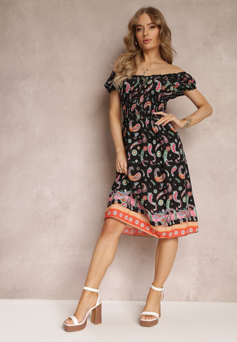 generation Rochie tip spaniolă neagră din bumbac cu elastic în talie și cu model Paisley Maggies