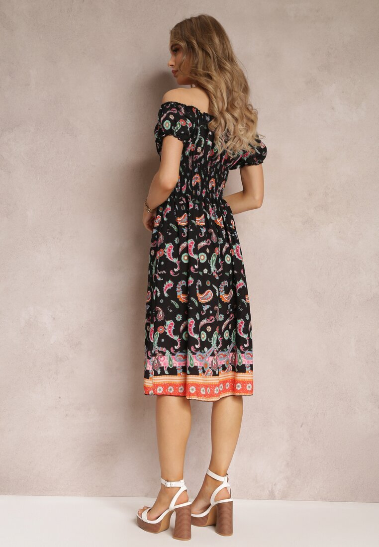 generation Rochie tip spaniolă neagră din bumbac cu elastic în talie și cu model Paisley Maggies