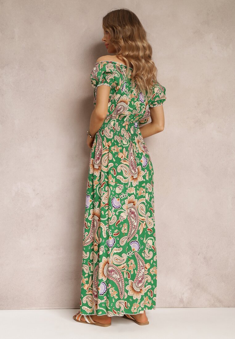 generation Rochie Verde Din bumbac Maxi cu Decolteu spaniol și Benzi elastice subțiri în talie Alarina
