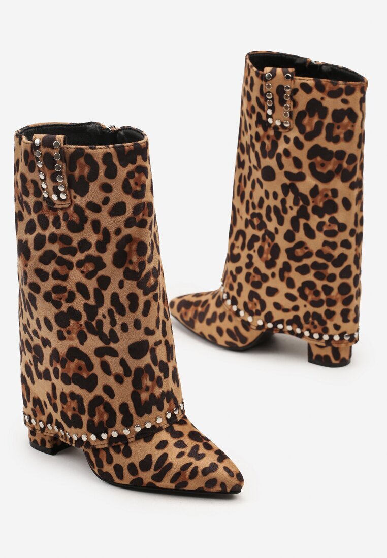  Ghete Cowboy Maro cu toc gros Leopard cu ținte și guler răsucit Vaimi