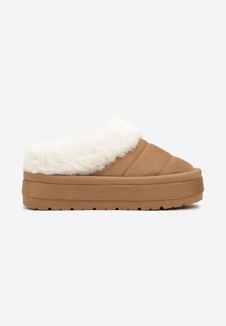  Ghete de zăpadă maro deschis slip-on pe platformă decorate cu blană Sinthiana