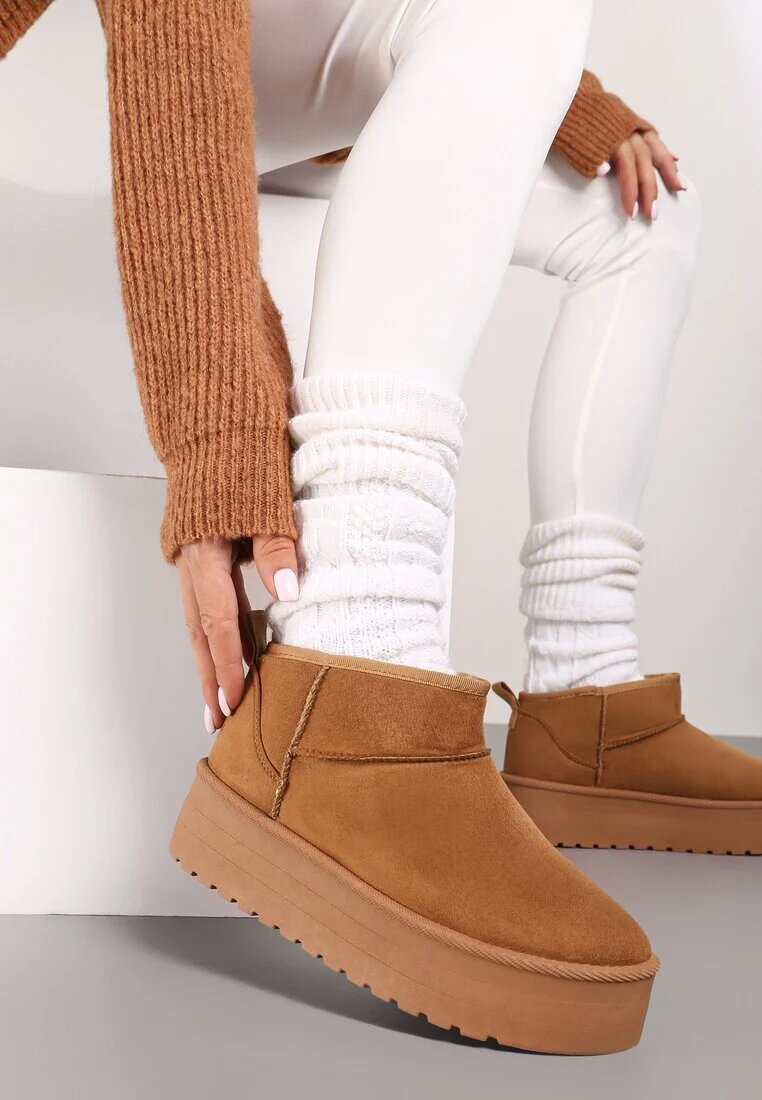  Ghete de zăpadă Maro Slip-on pe Platformă Netedă Merileeanne