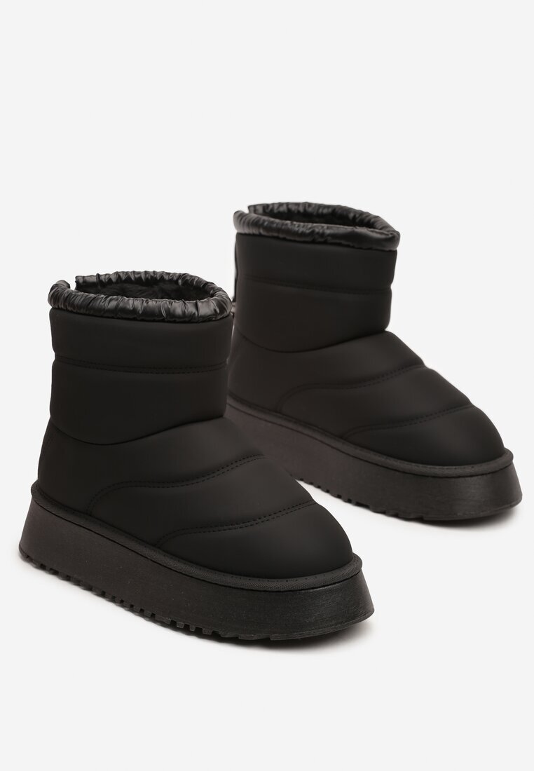  Ghete de zăpadă matlasate negre cu platformă decorate cu fir strălucitor Patilda