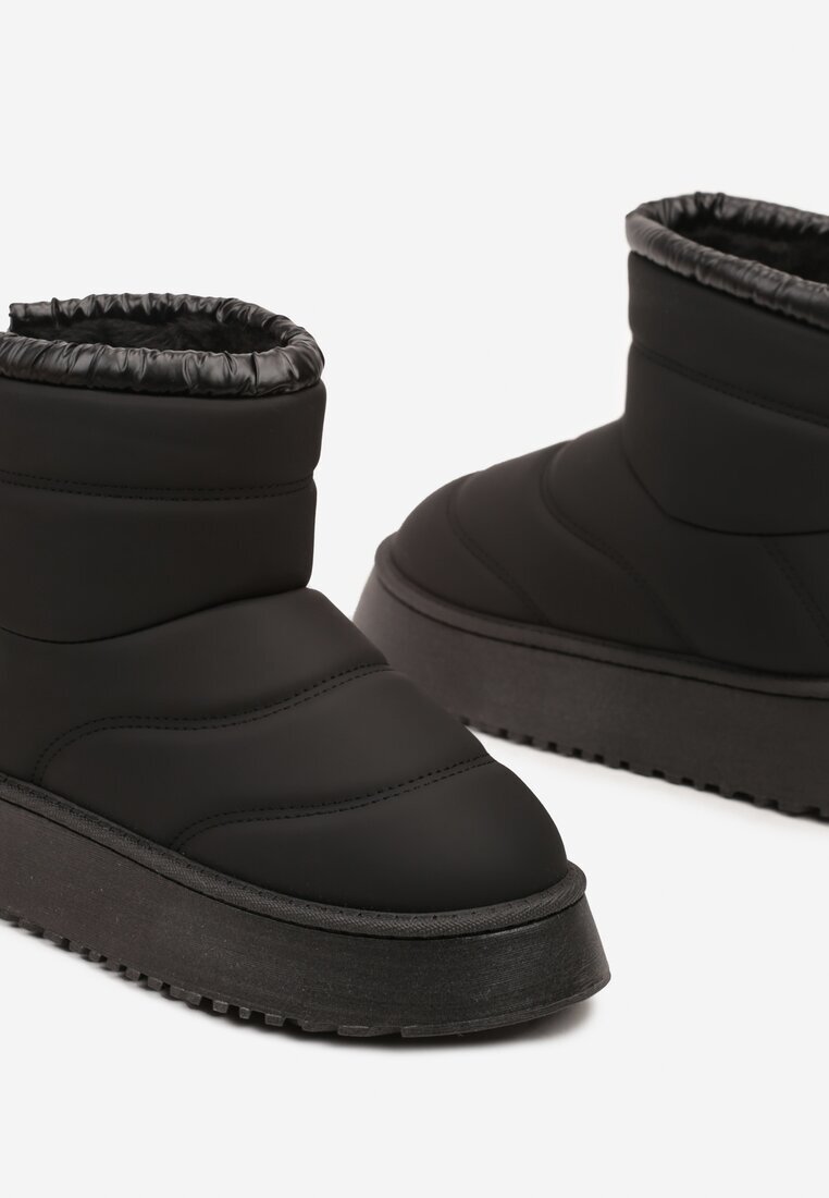  Ghete de zăpadă matlasate negre cu platformă decorate cu fir strălucitor Patilda