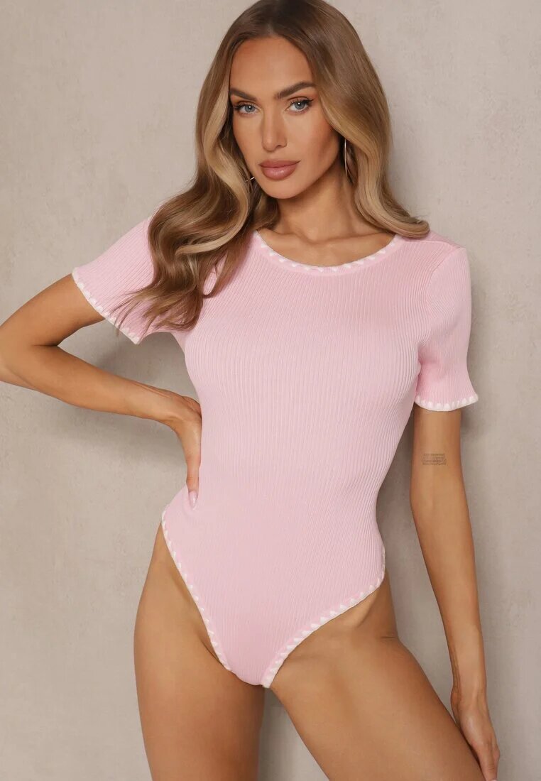 giorgia Body Roz din Viscoză cu Decolteu la Spate și Bordură Decorativă Redorina