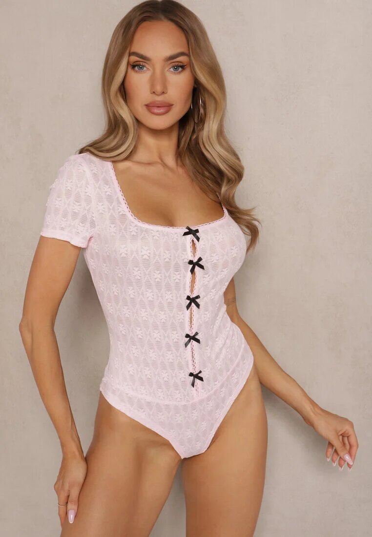 giorgia Body Roz În relief cu croi mulat cu decupaje și fundițe Redola