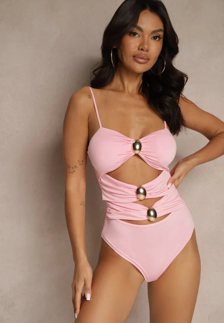 giorgia Costum de baie Roz cu Decupaje și Ornamente Metalice Ovinellea