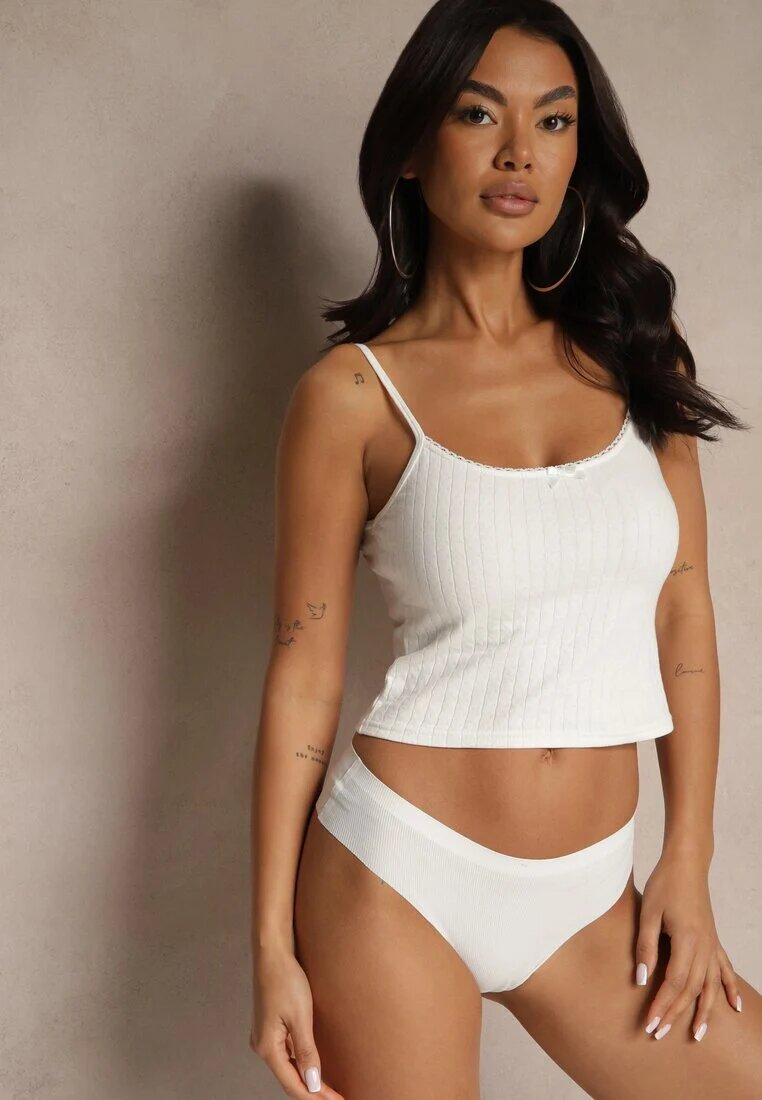 giorgia Maiou Alb cu bretele din țesătură striată cu viscoză decorat cu fundiță Iffenia